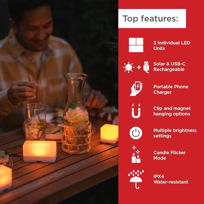 LuminAID Trio Solar Cube Lanterns with Phone Charger - LED Lamp for Camping, Hiking, and Travel