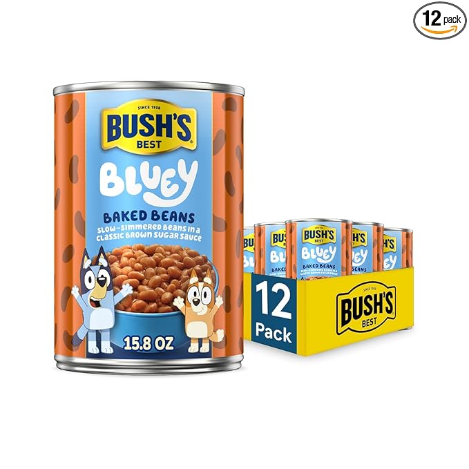BUSH'S BEST 15.8 oz Canned Bluey Original Baked Beans, Source of Plant Based Protein and Fiber, Low