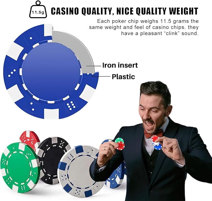 100PCS Blue Poker Chips, Casino Poker Chips Set, 11.5 Gram Plastic Poker Chips Clay Blank Game
