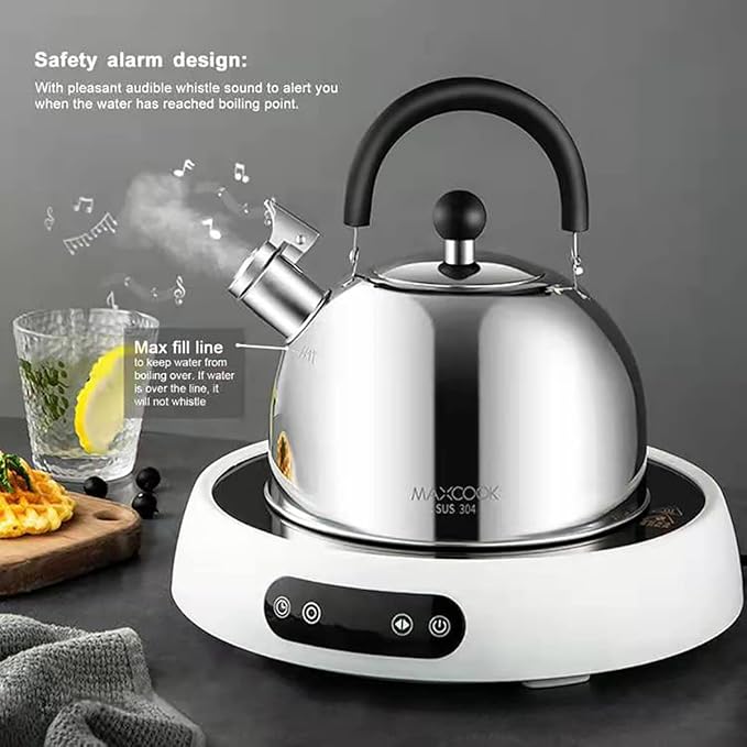 304 Stainless Steel Whistling Tea Kettle 2.1 Quart/2L, Suitable to Boiling Water & Tea on Induction
