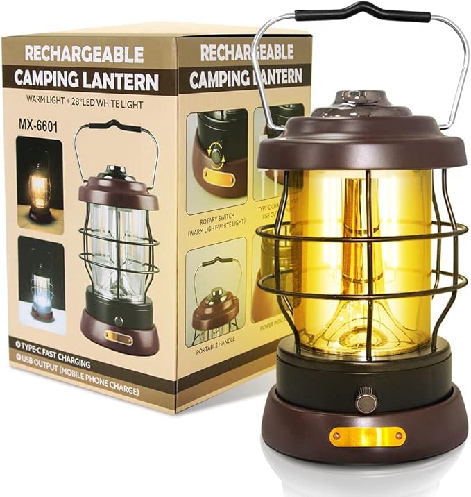 UniqueFire Retro Camping Lantern Rechargeable 1500LM 2 Modes Dimmable,Portable Electric Hurricane