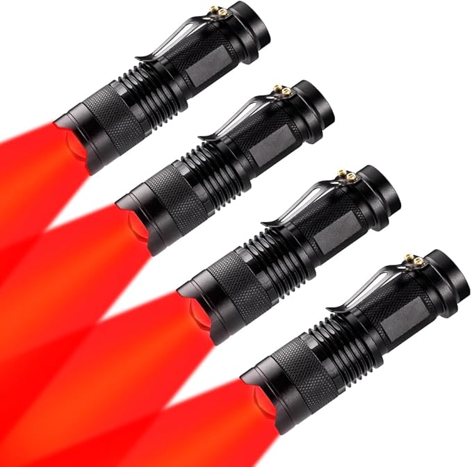 4 Pack Red LED Flashlight Single Mode Red Light Flashlight One Mode Zoomable Night Light Torch for