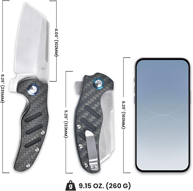 Kizer C01c (XL) Sheepdog Pocket Knife, 154CM Sheepsfoot Blade Folding Knife with Gray Carbon Fiber