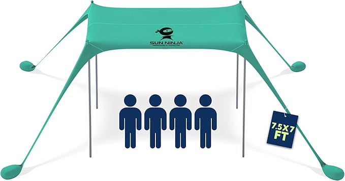 SUN NINJA Beach Tent Sun Shelter UPF50+ - Easy Pop Up Beach Canopy - Outdoor Shade for Camping