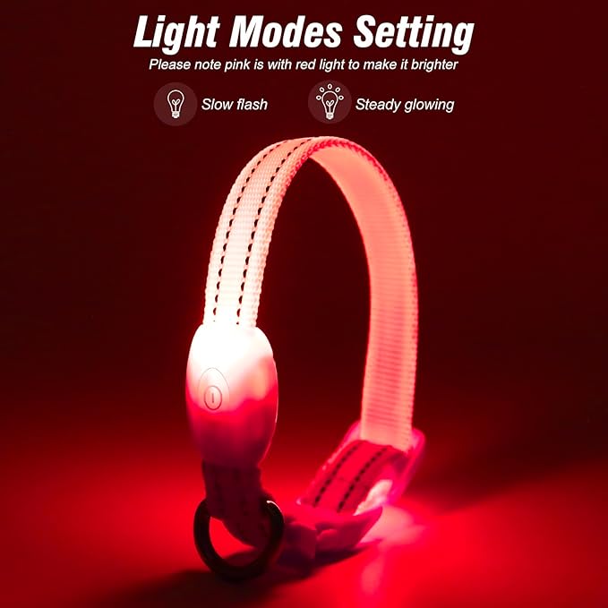 Visinite Light Up Dog Collars for Small Dogs,LED Dog Collar Light Rechargeable,Fully Adjustable