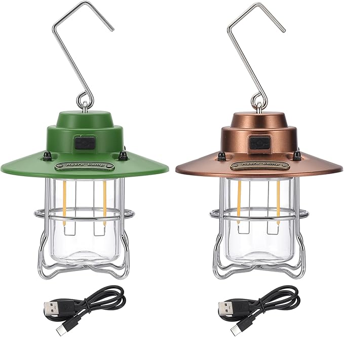 PATIKIL LED Camping Lantern, 2 Pack Vintage Rechargeable Lantern 3 Light Modes Portable Hanging