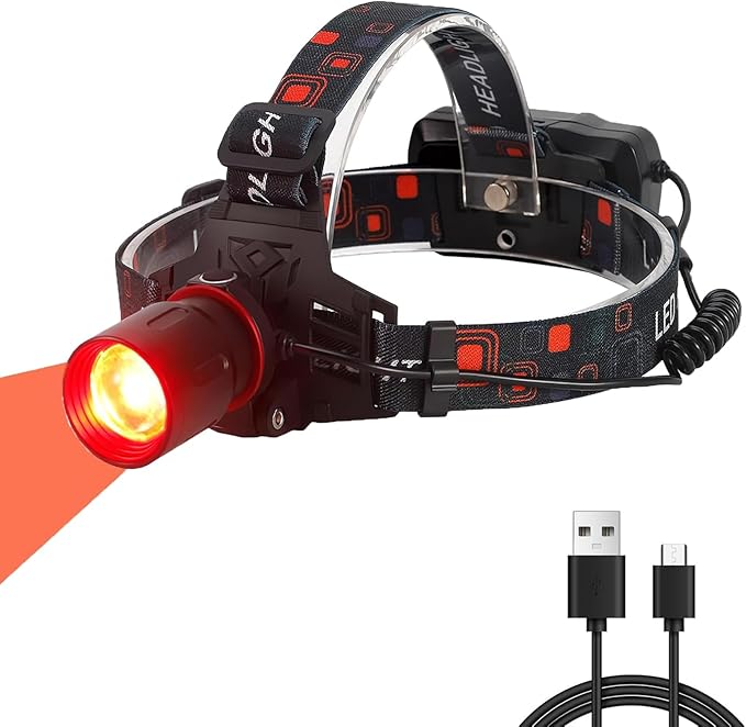 XLENTGEN Red Light Hunting Headlamp Rechargeable Red LED Headlamps 3 Modes Super Bright Red