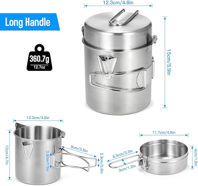 Lixada Camping Cooking Kettle 1L Stainless Steel Pot with Foldable Handle and Dual Use Cover