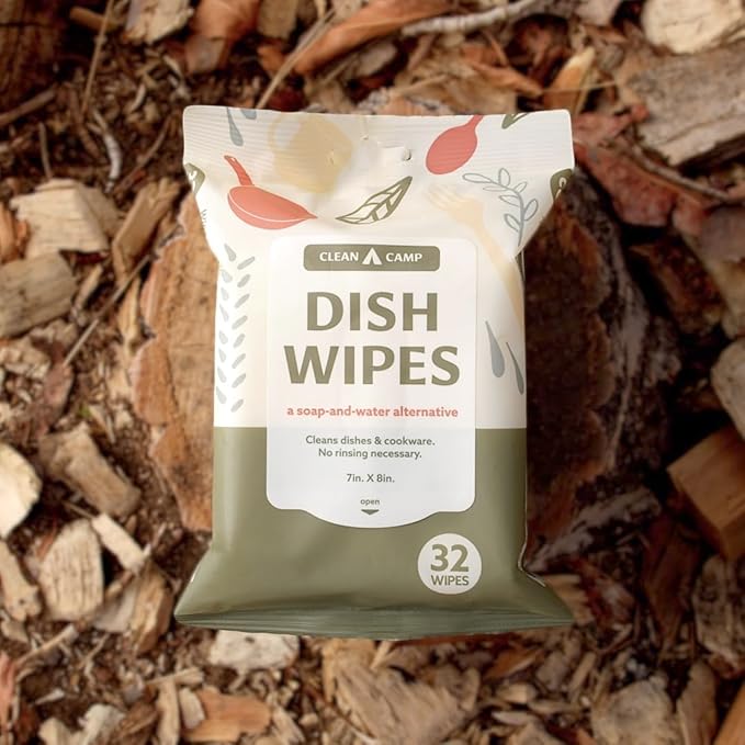 Dish Wipes | 100% Biodegradable Pre-Moistened Food-Safe Camp Kitchen Wipes | A Soap-and-Water