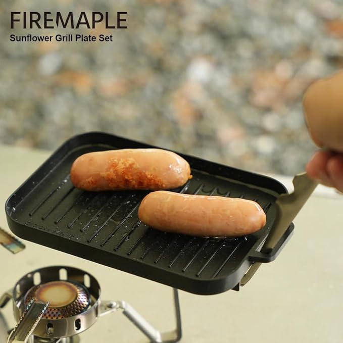 Fire Maple Compact Aluminium Alloy Mini Griddle Set with Stainless Steel Tongs - Portable Heating