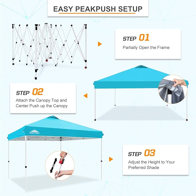 EAGLE PEAK Pop Up Canopy Tent with Wheeled Carry Bag, 8 Stakes, 4 Ropes, 4 Weight Bags, Easy Set Up