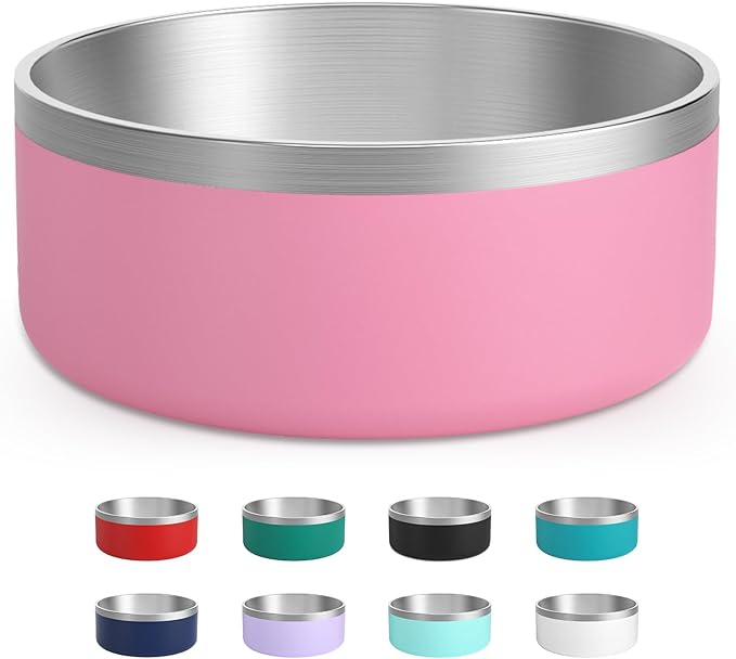 Stainless Steel Dog Bowl, Metal Water and Food Dish for Large Dogs, Insulated Non-Slip Pet Bowl