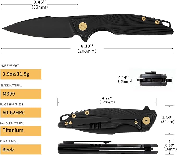 Folding Knife pocket knife EDC Knife With Clip Survival knife Hunting knife - M390 Steel Titanium