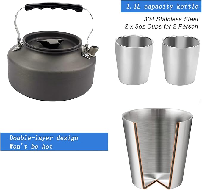 Peidesi 15pcs Camping Cookware Mess Kit,Portable Non-Stick Aluminum Alloy Cookware,Kettle Pot