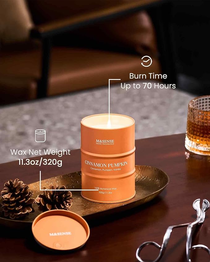 M&SENSE Cinnamon Pumpkin Scented Candles Natural Non Toxic, Aromatherapy Candle for Stress Relief