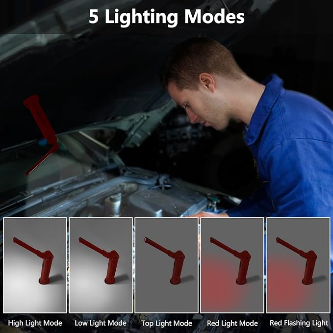 Working Light Portable, Rechargeable Work Lights with Magnetic Base Hanging Hook,360° Rotate 5
