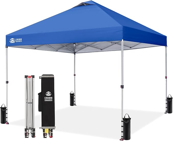 CROWN SHADES 10x10 Pop Up Canopy - Beach Tent with One Push Setup - Easy Outdoor Sun Shade for