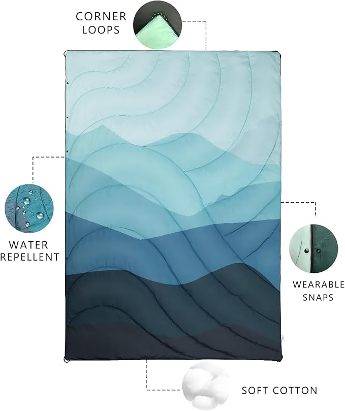 Outdoor Puffy Camping Blanket, Lightweight Down Alternative Puffy Waterproof Stadium Blanket with