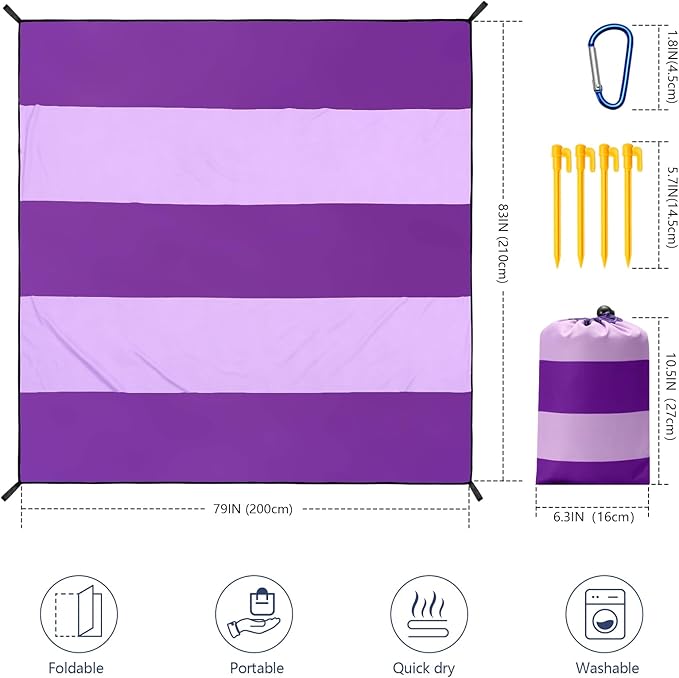Beach Blanket Waterproof Sandproof Beach Mat 79" X 83"/10'x9'for 2-8 Adults Quick Drying Outdoor