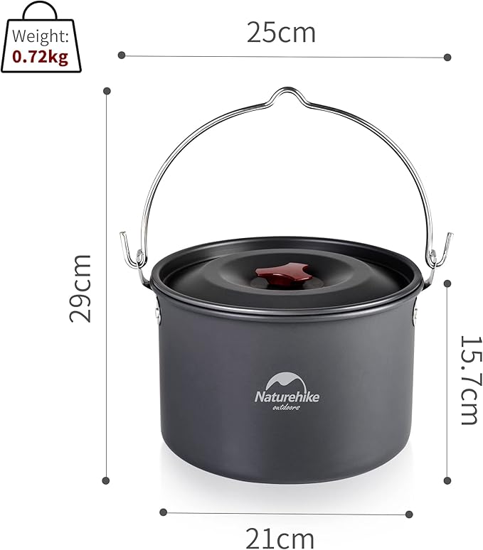 Naturehike Camping Soup Pot Cookware with Lid Large Outdoor Portable Hanging Pot Cooking Set for