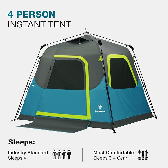 CAMEL CROWN Instant Tents for Camping 4-6 Person Tent Waterproof Easy Setup Sets Up in 60 Seconds