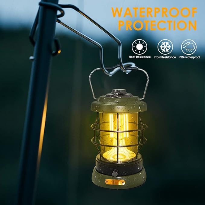 UniqueFire Rechargeable Camping Lantern 1500 High Lumens Hurricane Camp Light 2 Modes Portable