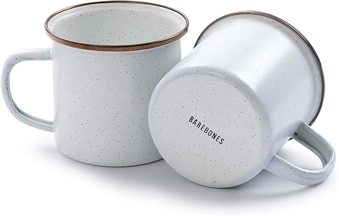 Barebones Enamel Cup Set- Enamel Coffee Mugs Set of 2 16-oz - Stainless Steel Rim Camping Mug for