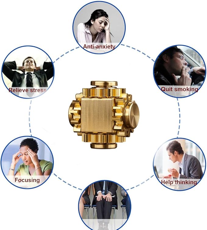 Pure Brass Cube Gears Linkage Anti-Anxiety Fidget Spinner Toy,Metal DIY EDC Meditation Break Bad