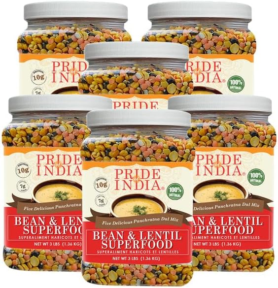 Pride Of India - PACK of 6 - Indian Bean & Lentil Superfood 5 Delicious Panchratna Dal Mix, 3 lbs