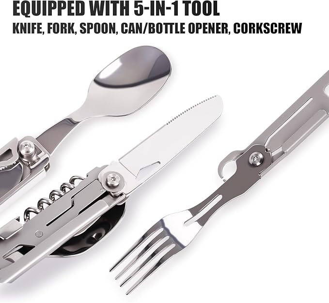 Portable 5-in-1 Camping Utensils - Detachable Travel Utensils Flatware Set - Compact Camping