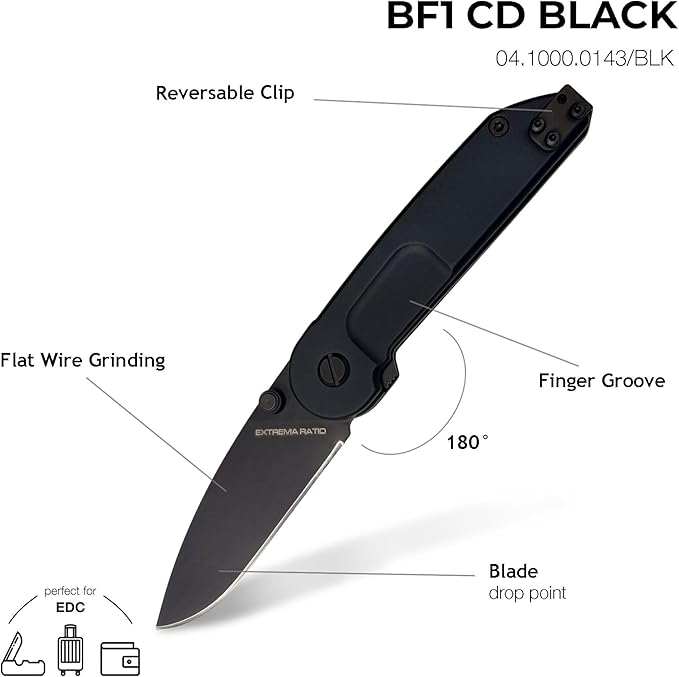Extrema Ratio - BF1 CD (BLACK), Folding Knife, Böhler N690 steel blade hardened to 58 HRC