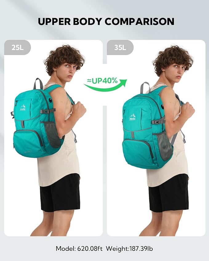 WATERFLY Hiking Foldable Daypack Backpack: 25/35L Ultra Lightweight Packable Waterproof Outdoor