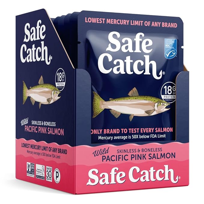 Safe Catch Wild Pacific Pink Salmon Skinless Boneless Wild-Caught Salmon Fish Pouch, Mercury