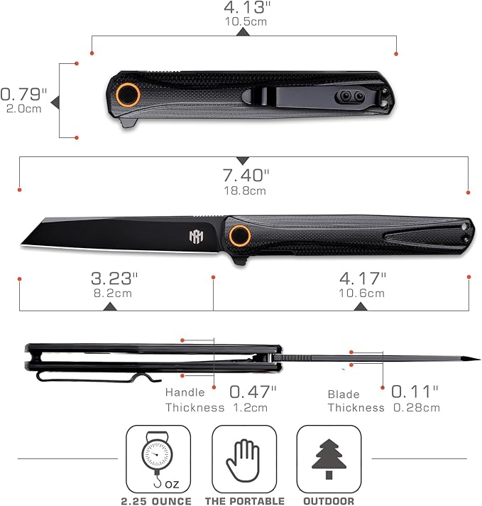 EDC Pocket Knife Canyon, 3.2" D2 Steel Tanto Blade Flip Open,G10 Handle Small Folding Knife with