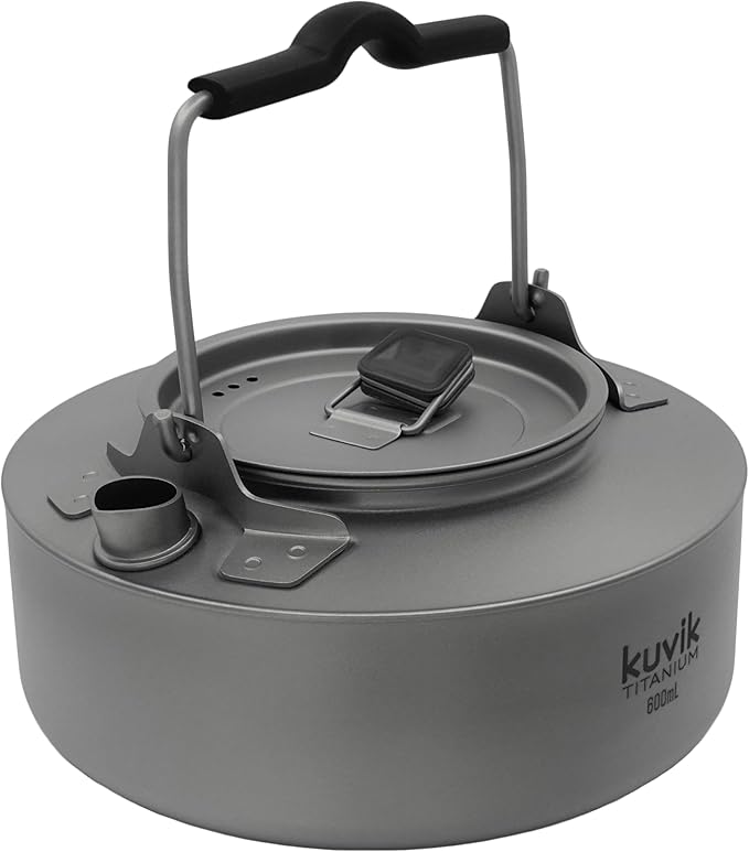 Kuvik Titanium Kettle 600ml (20.3 oz) - Ultralight and Compact Kettle for Backpacking, Camping, and