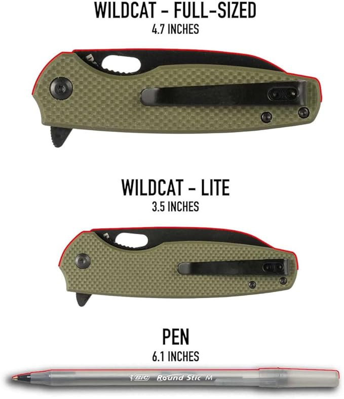 704 Gear Wildcat Lite EDC Folding Pocket Knife | Compact Size D2 Wharncliffe Blade with Thumbhole