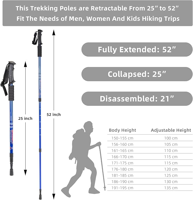 Aihoye Hiking Trekking Poles, 2 Pack Collapsible, Lightweight, Anti Shock, Walking Sticks