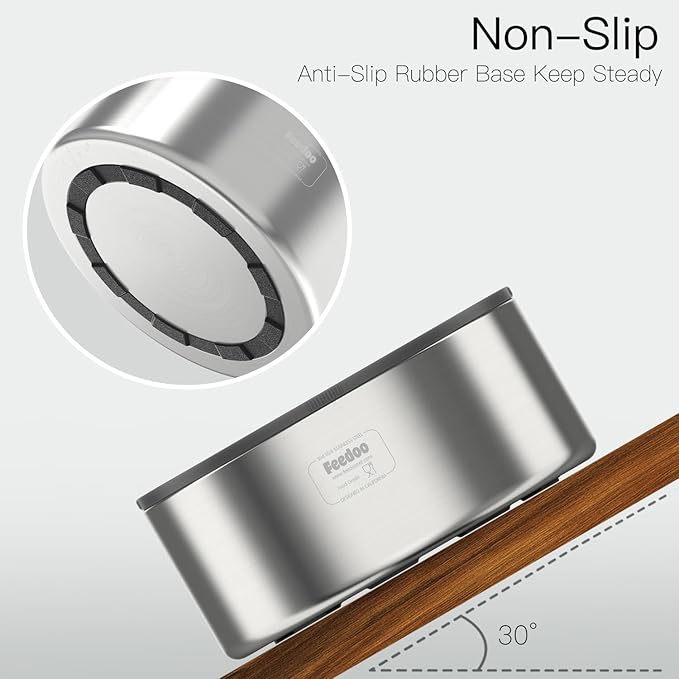 2L No Spill Water Bowl for Dogs, Double-Wall Stainless Steel with Splash-Proof Paws Lid and