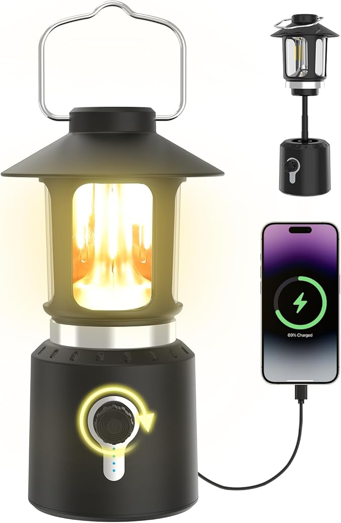 Retro Classic LED Camping Lantern, Rechargeable Stepless Dimming Vintage Lantern, 3 Light Modes