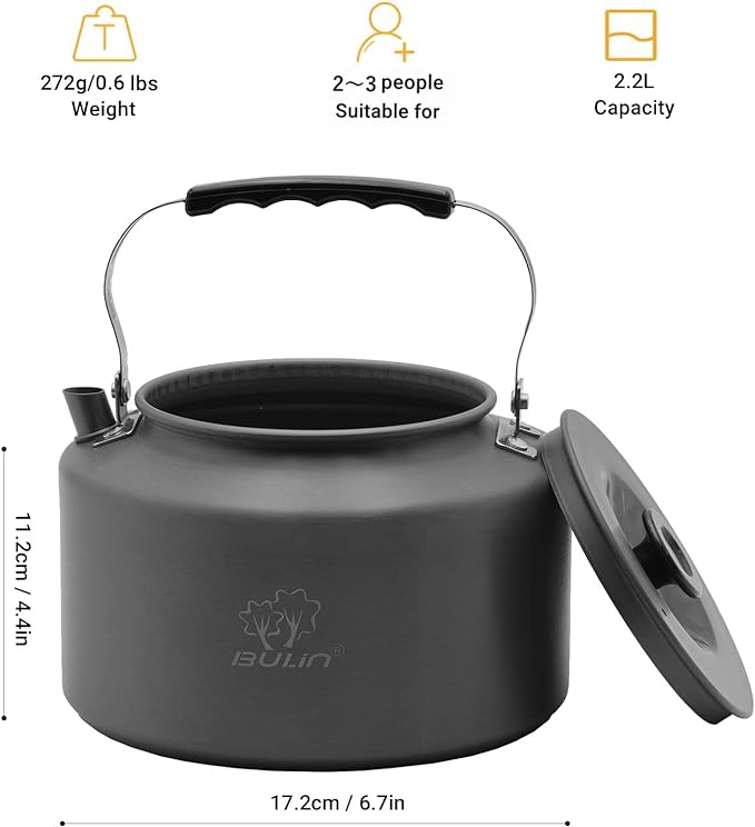 Bulin Camping Kettle, 2.2L Large Portable Stovetop Tea Kettle Fast Heating Boiling Hot Water for