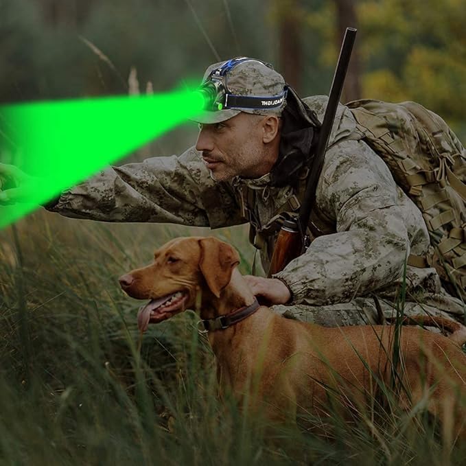 WINDFIRE Green Light Headlamp, Hunting Headlamps Rechargeable, Super Bright LED Zoomable Headlight