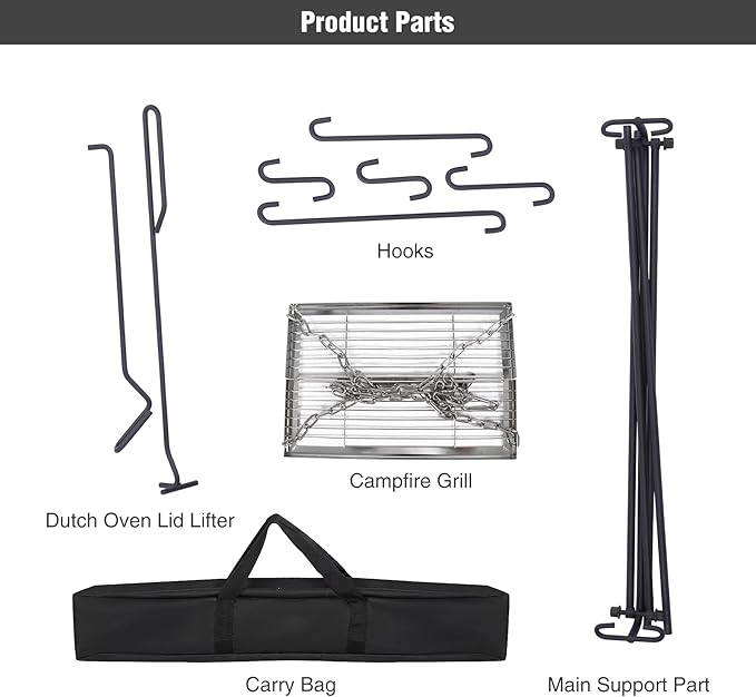 Lineslife Grill Swing Campfire Cooking Stand with Adjusatble Stainless Steel Grill Grate