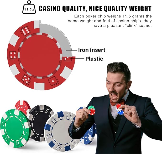 100Pcs Professional Poker Chip with Storage Box, 5 Colors Casino Poker Chips Set, 11.5 Gram Clay
