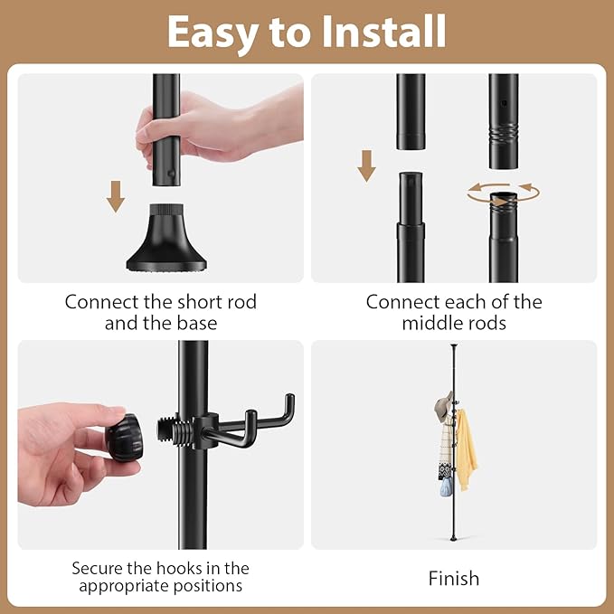 Coat Rack Freestanding, 56 to 125 inch Adjustable Tension Rod Hanger with 12 Hooks for Hanging