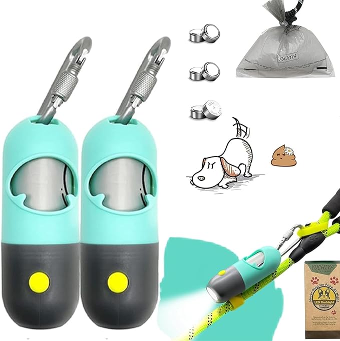 Dog Poop Bag Holder With LED Flashlight | Pet Waste Dispenser for Leash | Doggie Potty Container