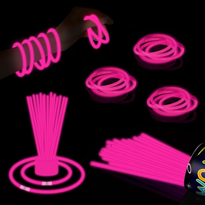 40 Pack 8??Pink Glow Sticks Bracelet Necklaces Bulk with 40 Connectors Neon Glow In The Dark Party