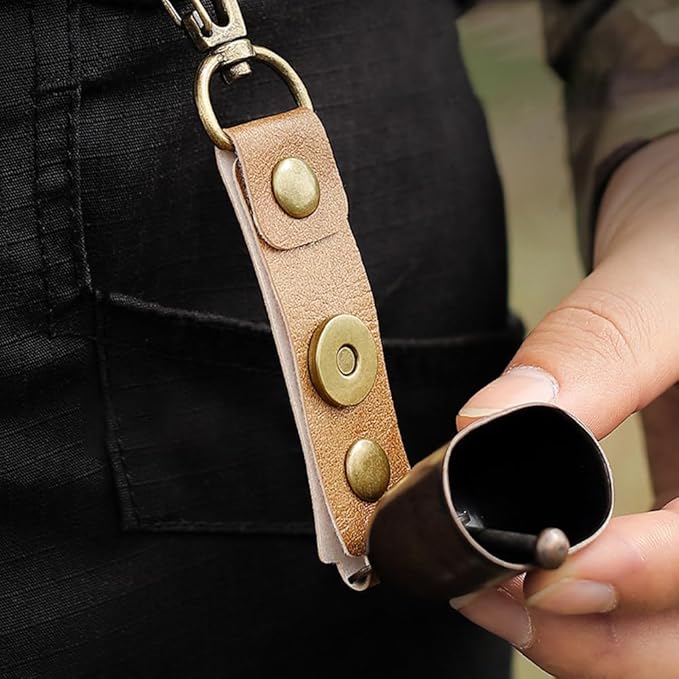 Hiking Bear Bell with Leather Strap, Vintage Magnetic Camping Bell with Carabiner Clip for Camping