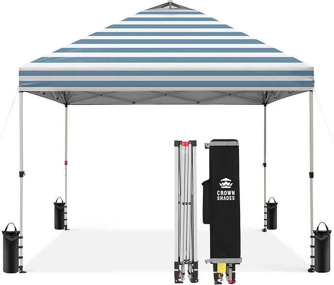 CROWN SHADES 10x10 Pop Up Canopy - Beach Tent with One Push Setup - Easy Outdoor Sun Shade for