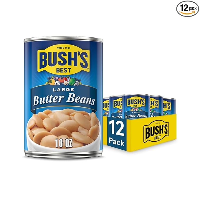 BUSH'S BEST 16 oz Canned Large Butter Beans, Source of Plant Based Protein and Fiber, Low Fat