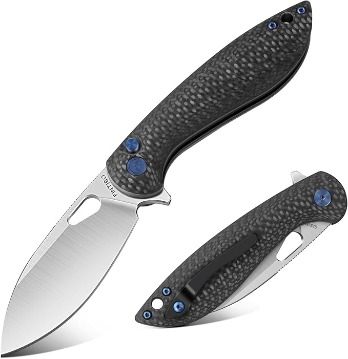 Pocket Knife, 3.1" Unique S35VN Blade Folding Knife with Button Lock, EDC Knife with Carbon Fiber